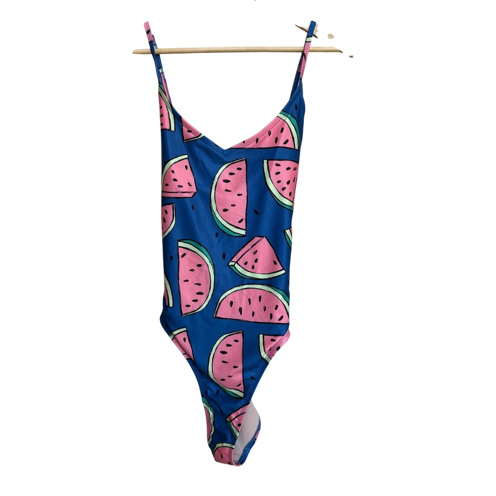 NWT Tea Collection Watermelons Adult One-Piece Swimsuit XL Blue Pink UPF 50